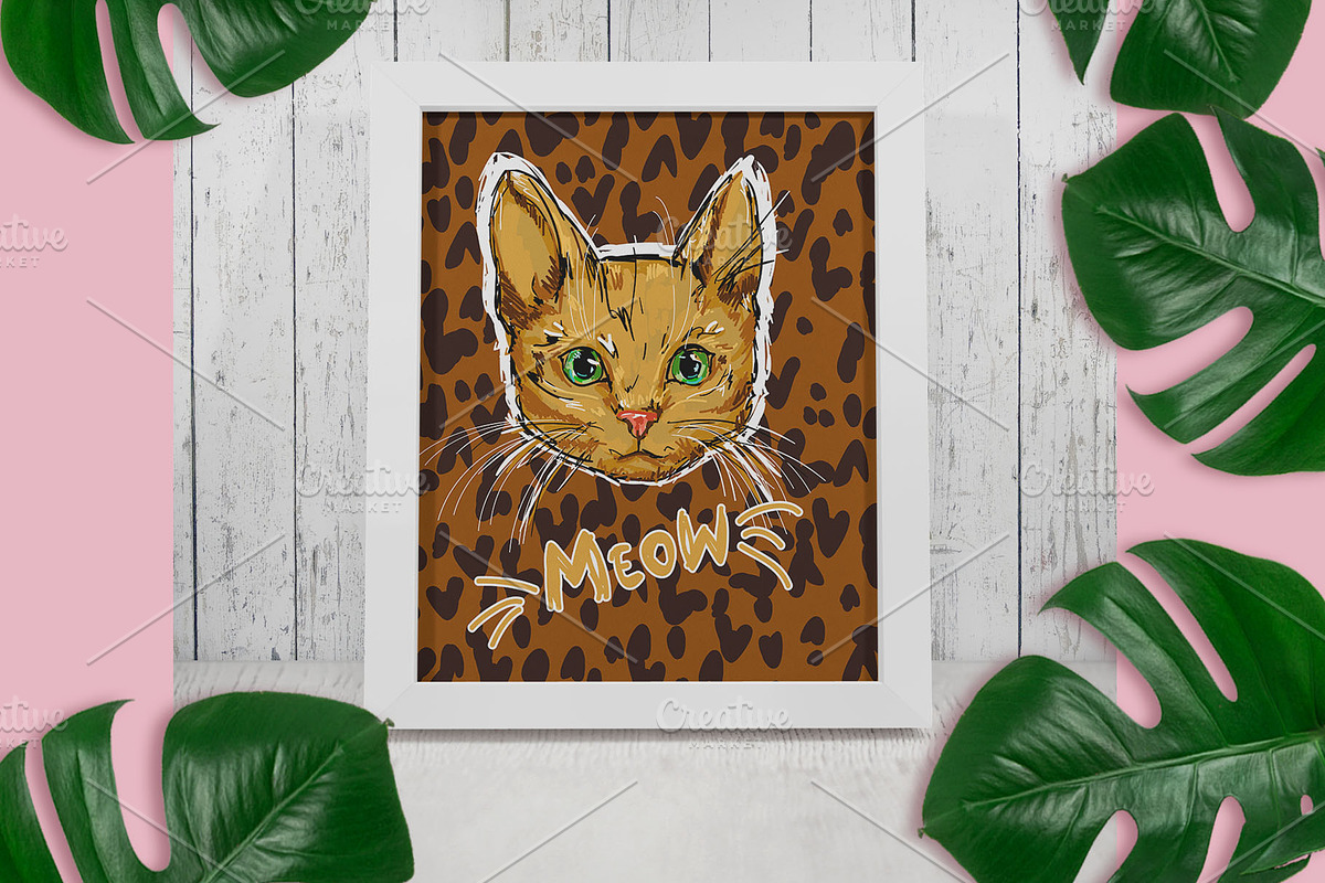 Cat on leopard print background, an Animal Illustration by Sweet_print (Photo 5 of 8)