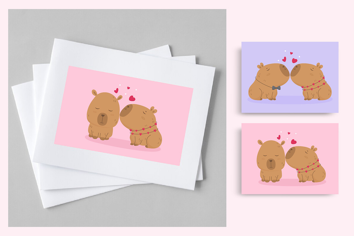 Capybaras in love card collection, a Background Graphic by Mila_art (Photo 4 of 5)