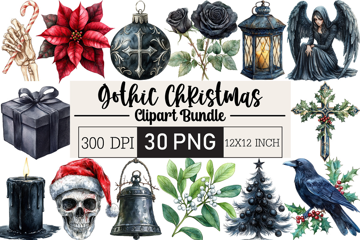 Gothic Christmas Clipart, an Illustration by Black Bird Studio (Photo 1 of 6)