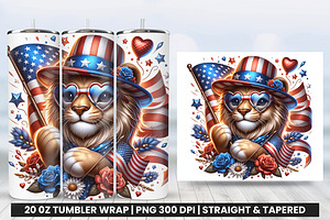 Lion 4th of July Tumbler Wrap Design, an Object Graphic by Creative Arslan