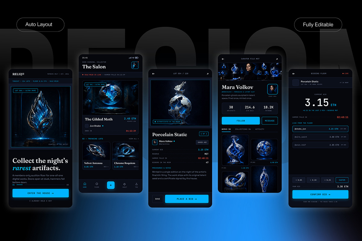 Reliq – NFT Auction Mobile App, an UI Kit Template by Pitchlook.Studio (Photo 3 of 4)