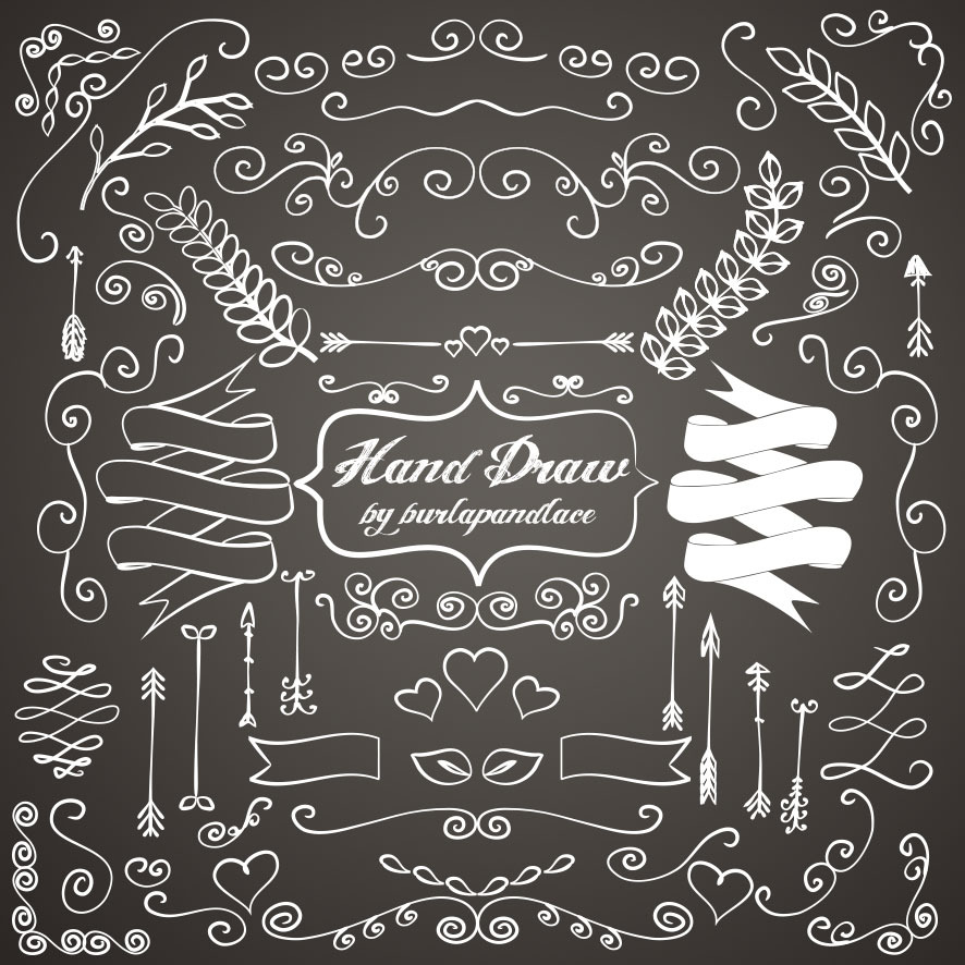 Chalkboard hand draw ornaments, an Illustration by burlapandlace