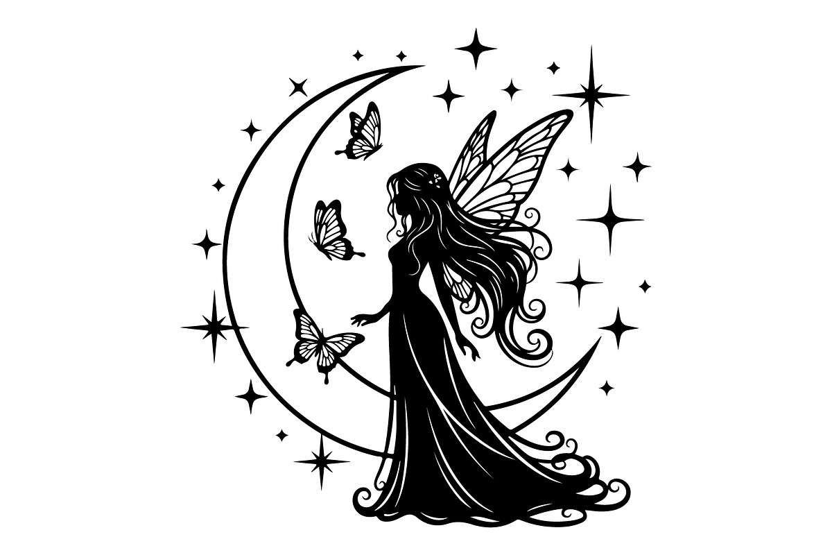 Fairy Moon Butterfly Silhouette, an Object Illustration by Gaye Art (Photo 10 of 31)