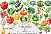 Watercolor Vegetables Clipart, a Seasonal Illustration by Design Market (Thumbnail 1 of 5)