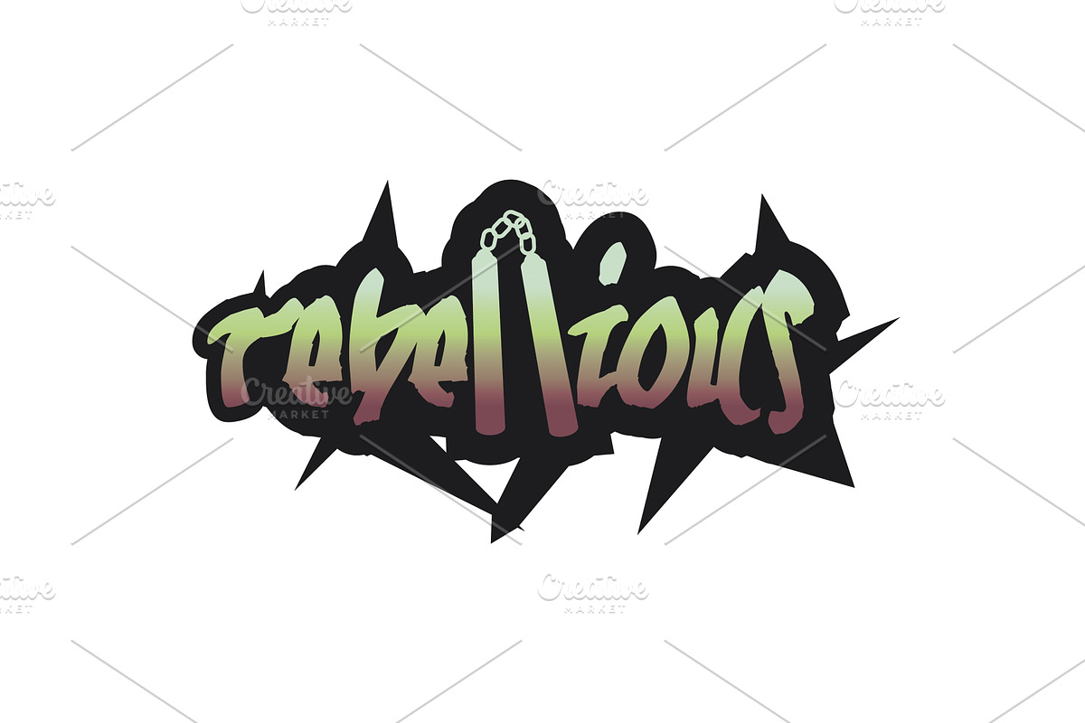 rebellious text logo with nunchucks, an Object Illustration by LogosDen
