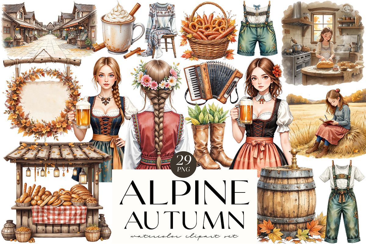 Watercolor Alpine Autumn Clipart, an Illustration by OK Design (Photo 1 of 4)