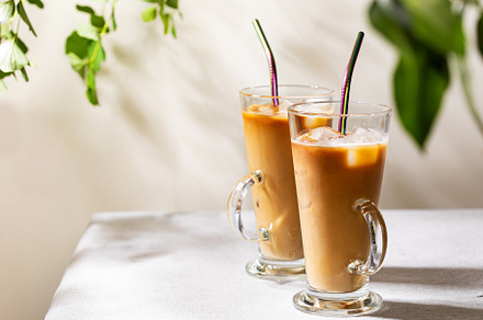 Iced coffee with metal straws