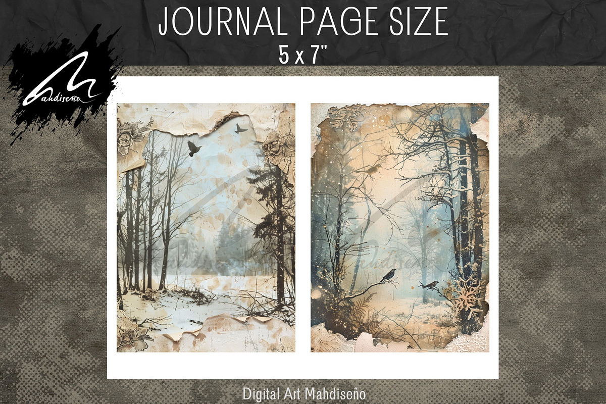 Winter Forests, Grunge Journal Pages, a Seasonal Illustration by Digital Art Mahdiseño (Photo 5 of 9)
