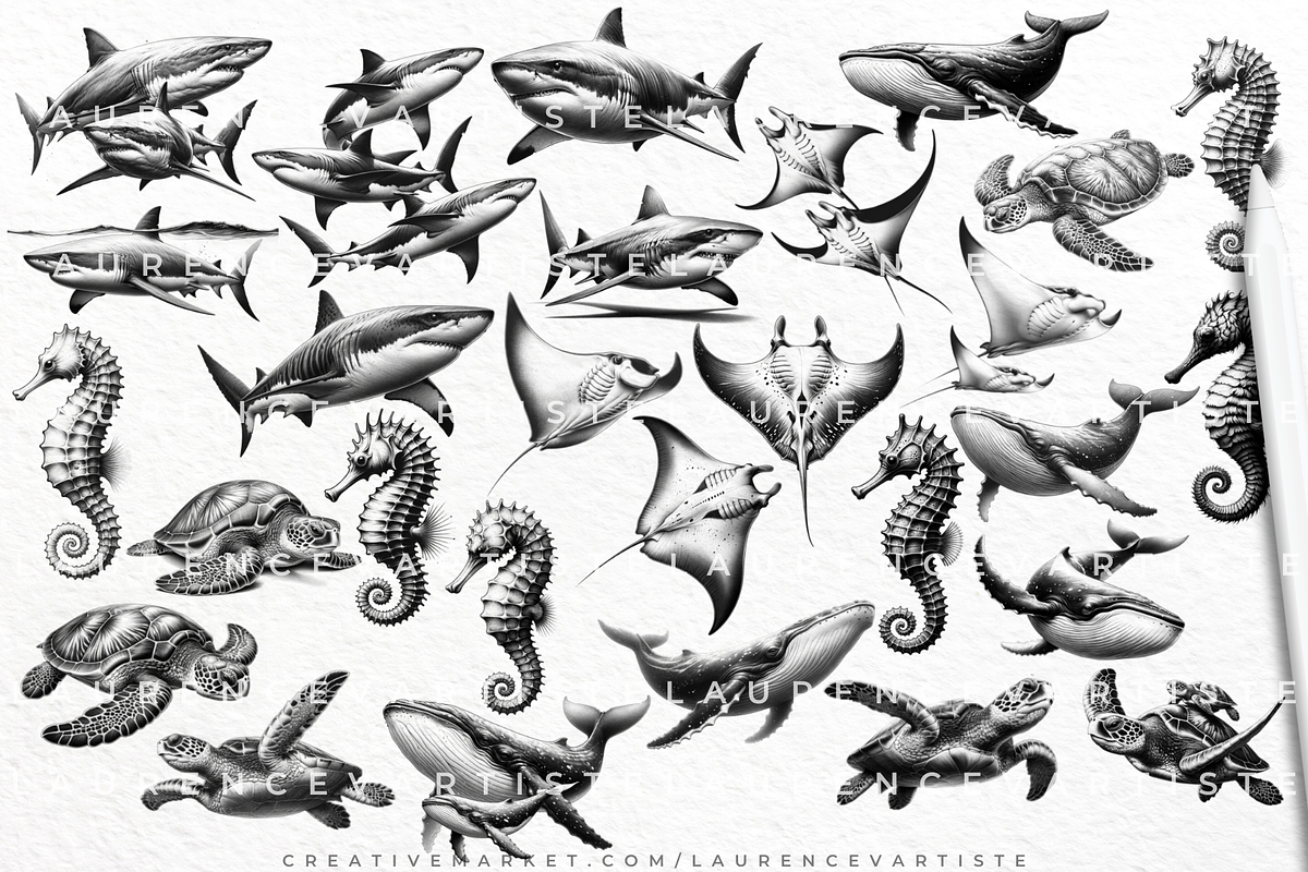 Sea Animal Procreate Brushes Stamps, a Brush Add-On by LaurenceVArtiste (Photo 4 of 8)