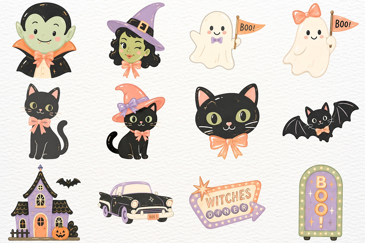 Retro Halloween Clipart Spooky PNG, a Seasonal Illustration by SugarCloudStudioArt (Photo 3 of 6)