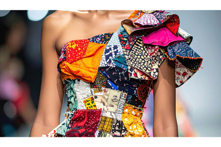 A close-up of a colorful patchwork