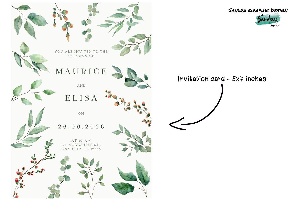 Green Foliage Wedding Invitation, a Card Template by SandraGraphicDesign (Photo 7 of 8)