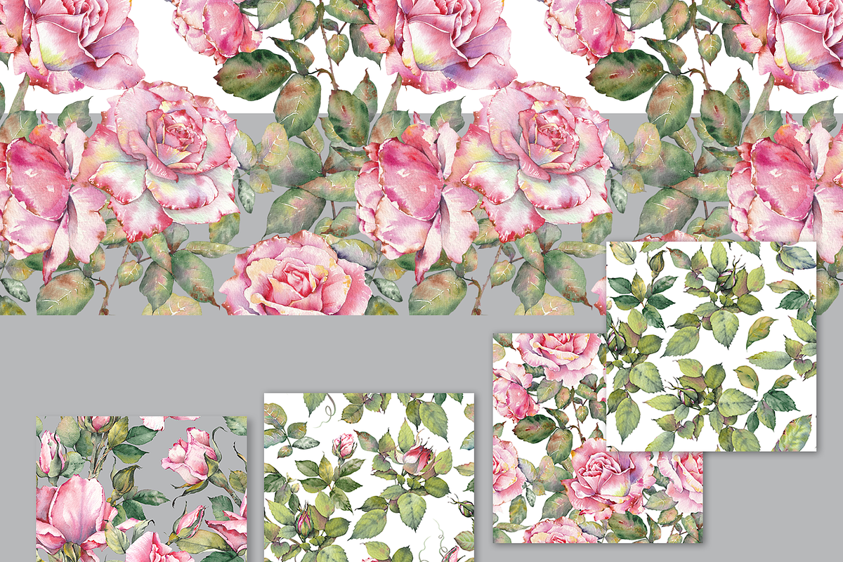 Watercolor Garden Rose Patterns, a Pattern Graphic by Jeanna Draw (Photo 9 of 12)