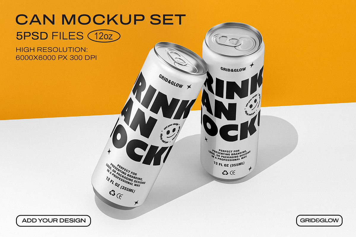 Drink Can Mockup Set 12oz, a Packaging Mockup by Grid&Glow (Photo 1 of 7)