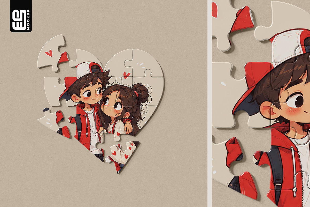 Heart-Shaped Jigsaw Puzzle Mockup, an Advertising Mockup by SD Mockup (Photo 4 of 5)
