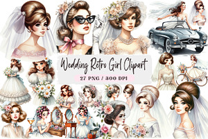 Wedding Retro Girl Clipart, an Illustration by DreamArtGraphic