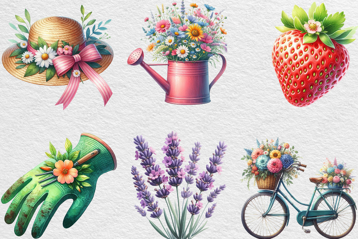 Summer Garden Watercolor Clipart, an Illustration by Black Bird Studio (Photo 3 of 6)