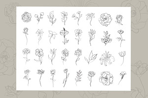 Set of 32 Flowers One line Art