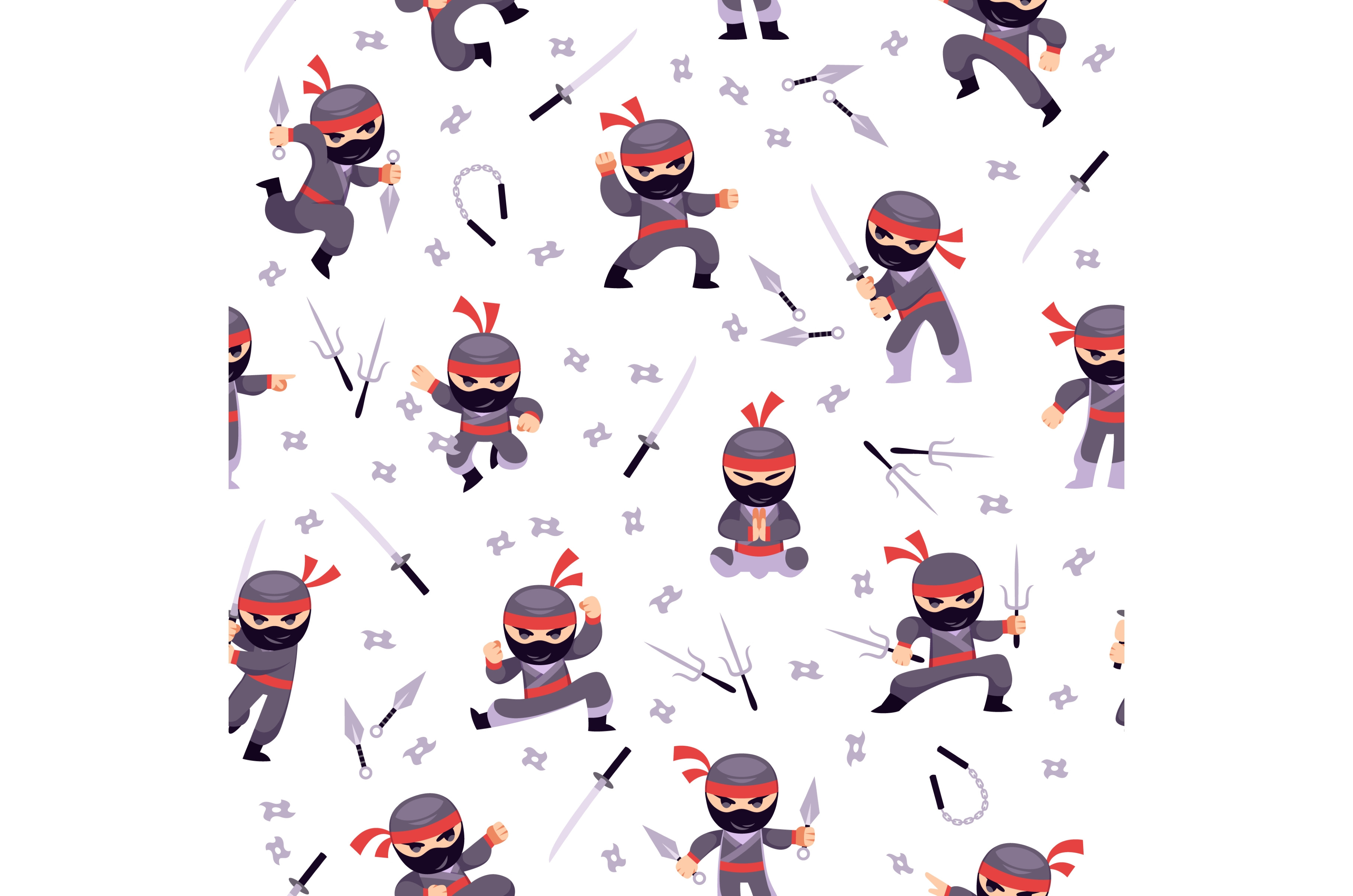Seamless pattern with little ninja, a Person Illustration by YummyBuum