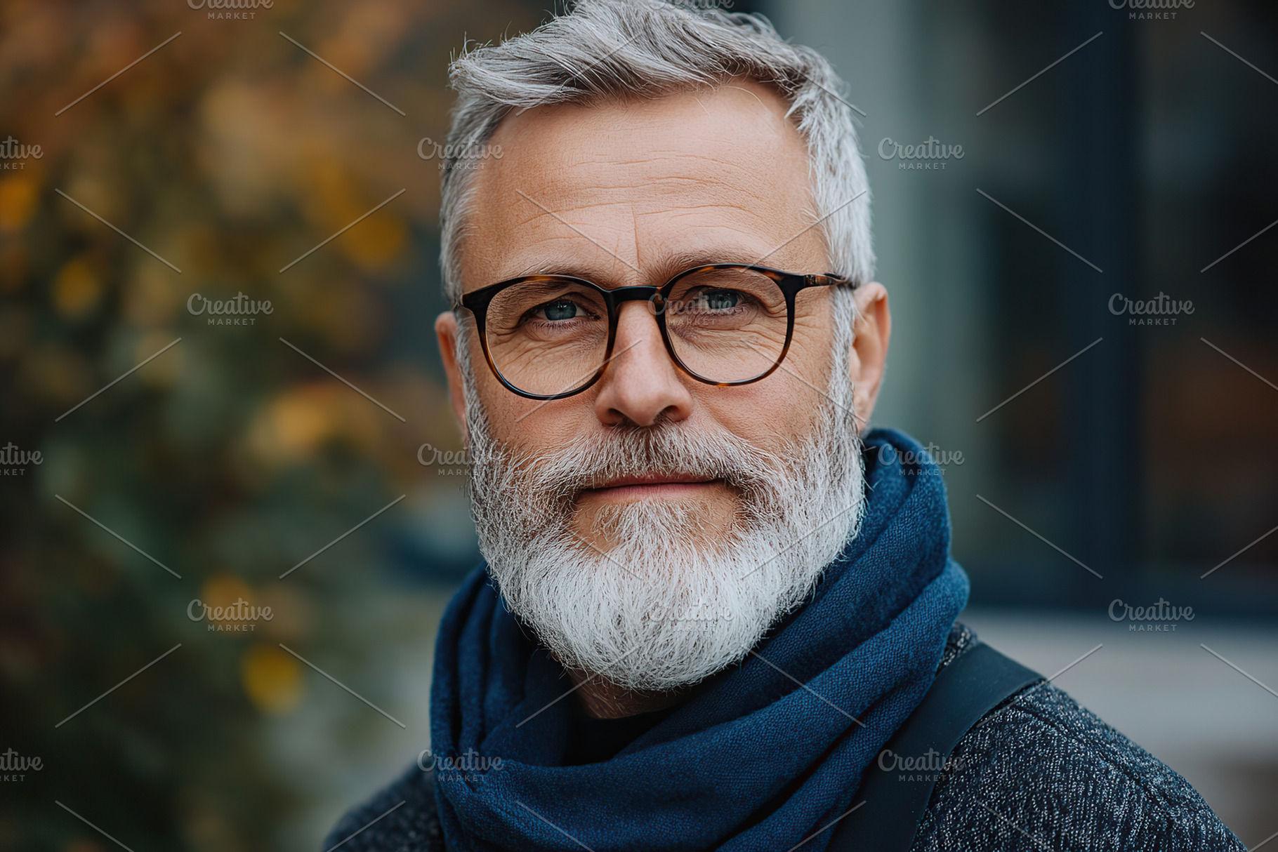Mature man with glasses and beard enjoying a sunny day outdoors, a Person Photo by AlyaAnd