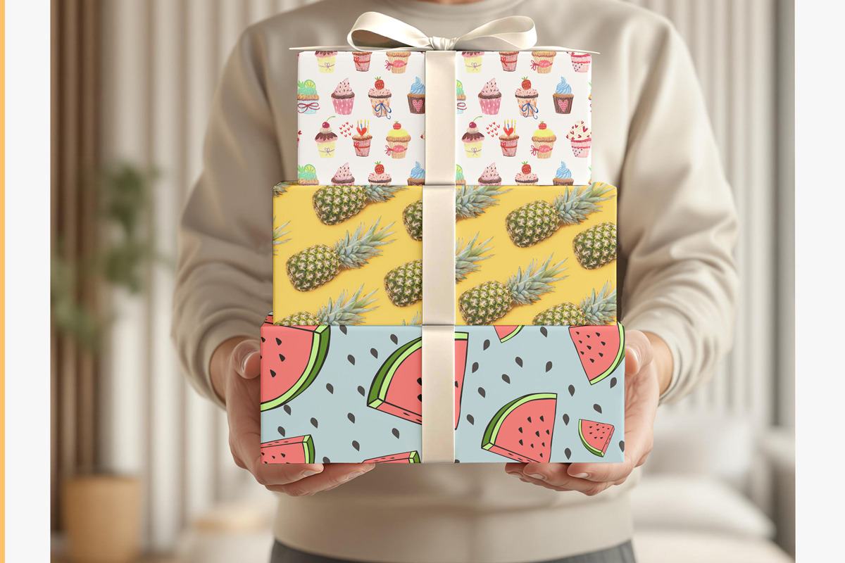 Man holding gift stack mockup, a Packaging Mockup by Rami's Mockups (Photo 4 of 5)