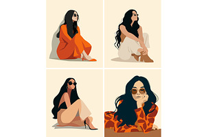 Girls resting on floor cartoon, an Object Illustration by Onyx