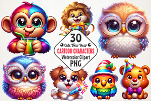 Cute New Year Cartoon Characters Cli, an Illustration by RobertsArt
