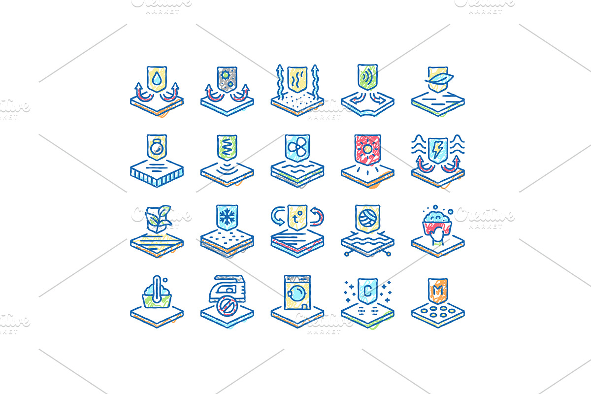 Fabrics Properties set Icons hand, an Object Illustration by pikepicture