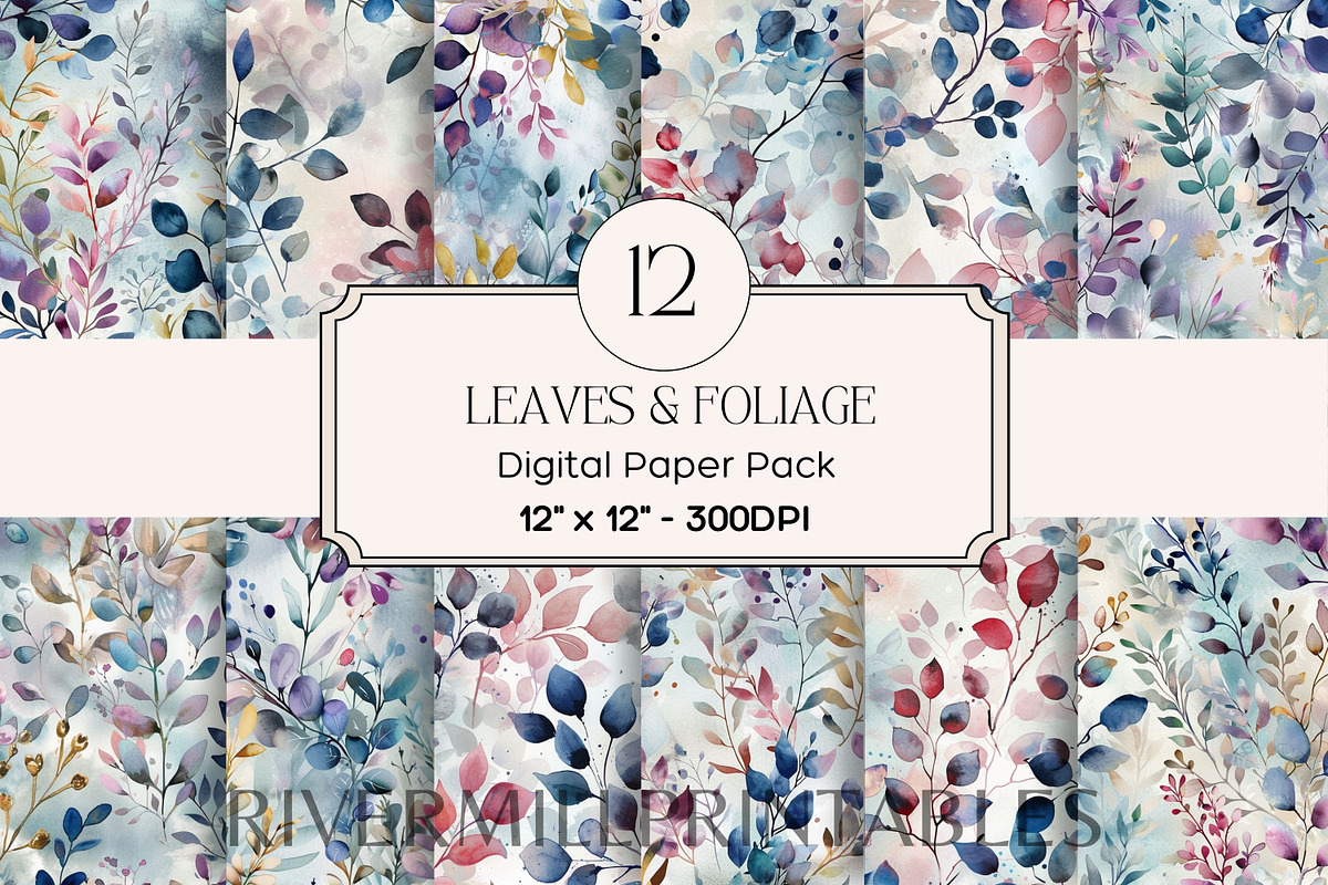 Leaves & Foliage Digital Paper Pack, a Background Graphic by Rivermill Printables (Photo 1 of 2)