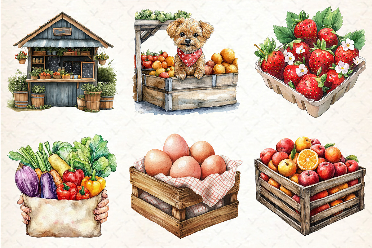 Watercolor Farmer's Market Clipart P, an Illustration by DreamCafeArt (Photo 2 of 7)