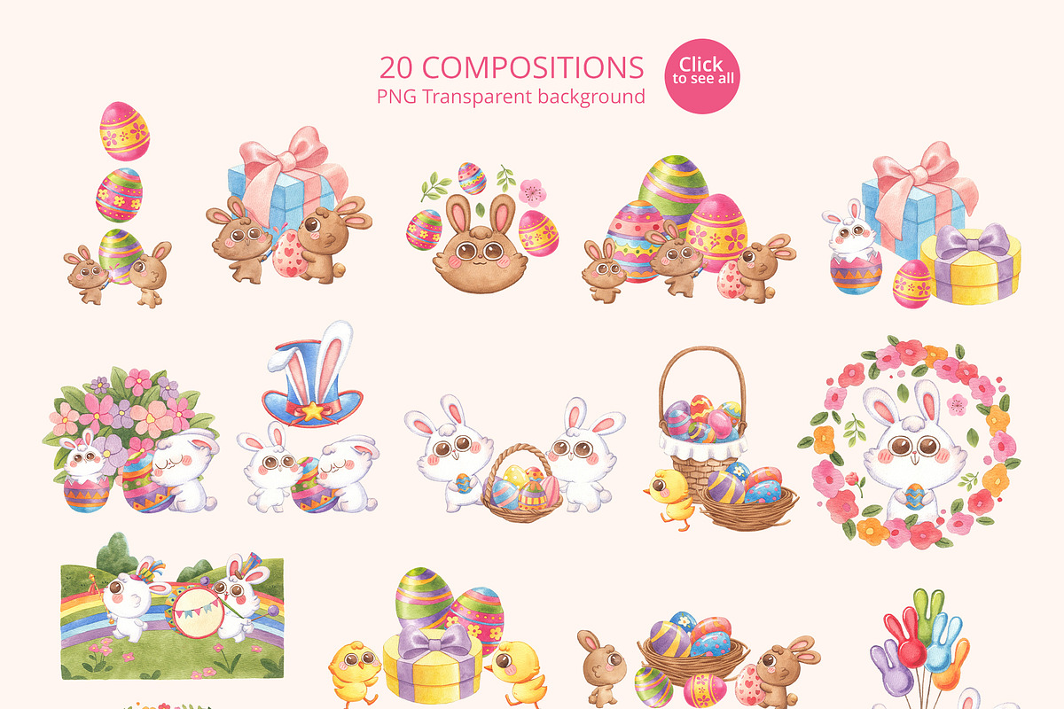 Pastel Bunny Parade – Hand-drawn, an Animal Illustration by CreativeValuation (Photo 3 of 11)