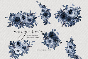 Navy Blue Watercolor Rose Clipart