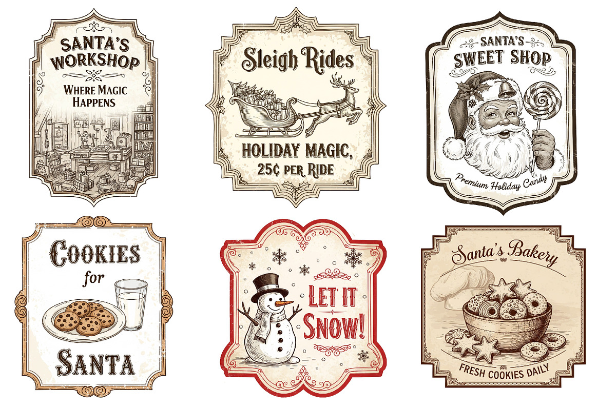 Vintage Christmas Labels Sublimation, an Illustration by Dream Creation (Photo 6 of 8)