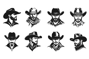 Cowboy Portrait Set. Front And Side