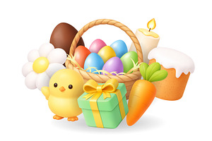 Easter composition with basket of, an Object Illustration by GraphiShop