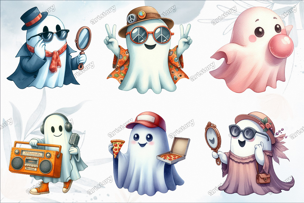 Funny Retro Halloween Ghost Clipart, a Graphic by designcity5 (Photo 2 of 5)