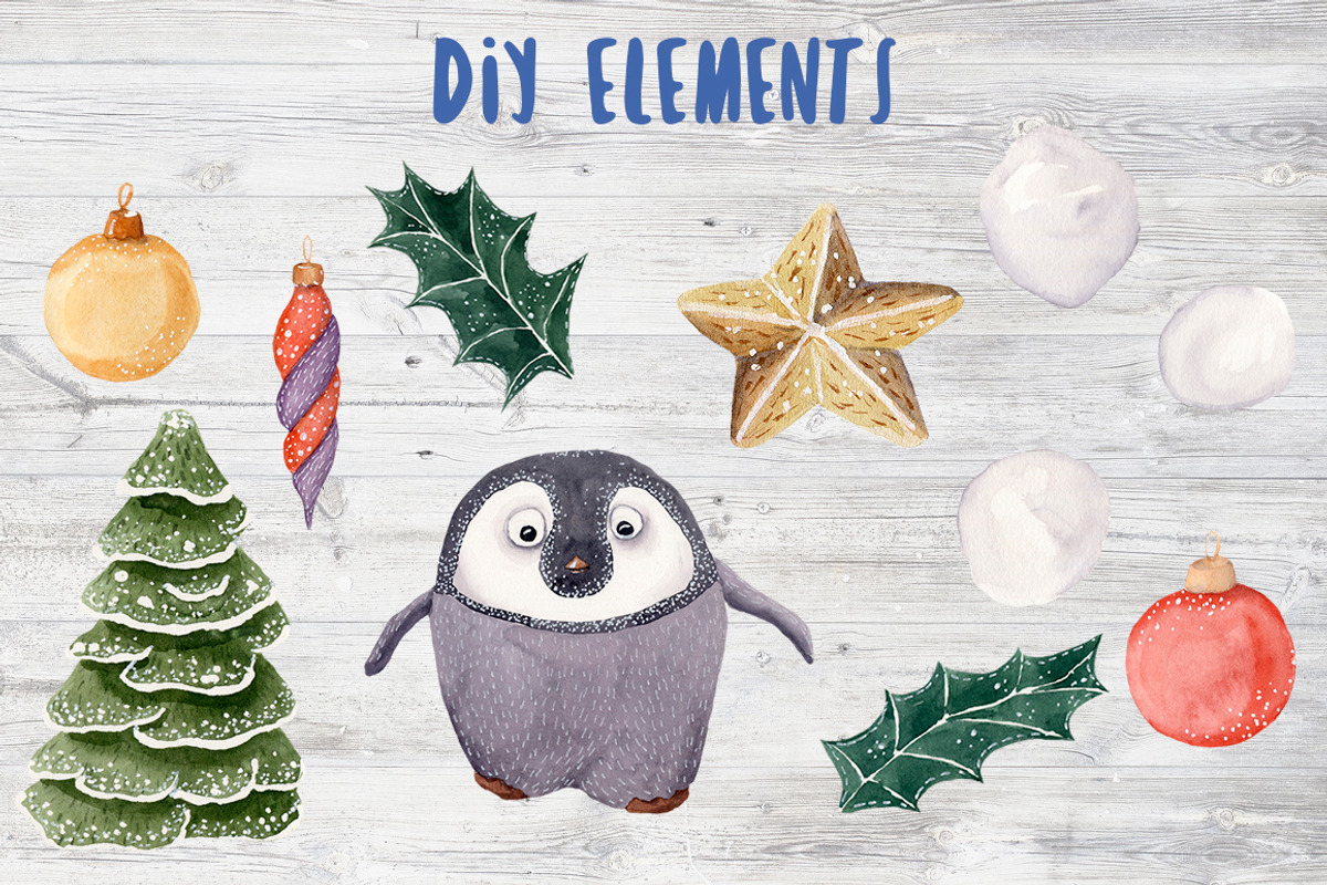 Antarctic Christmas Watercolor Set, a Decorative Illustration by Sha1nee (Photo 3 of 7)