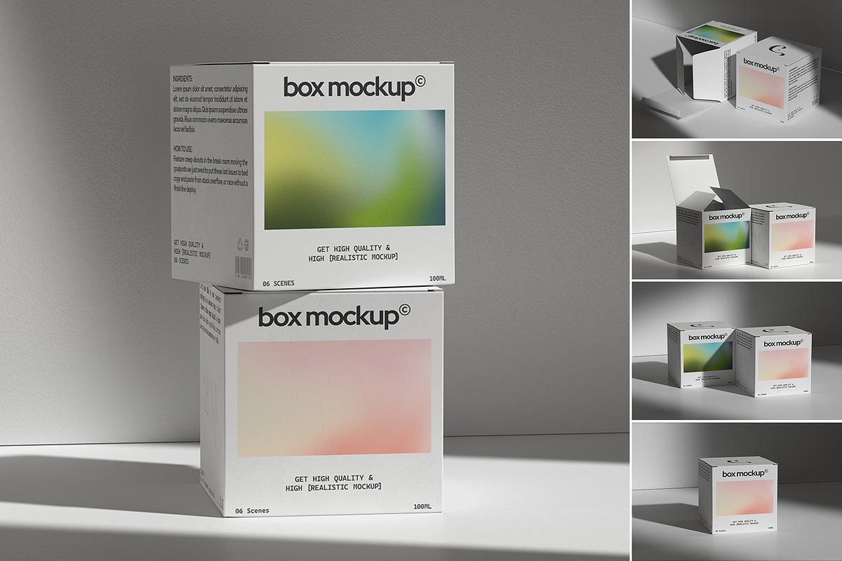 Square Box Mockup - 5 Scenes, a Packaging Mockup by Pixel_Vision_Store (Photo 1 of 6)