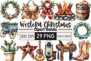 Western Christmas Clipart, an Illustration by Black Bird Studio