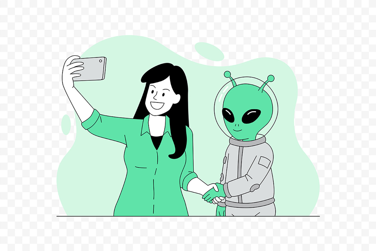 Young Girl Selfie Pose With Alien, a Person Illustration by Partikusi Design (Photo 3 of 3)