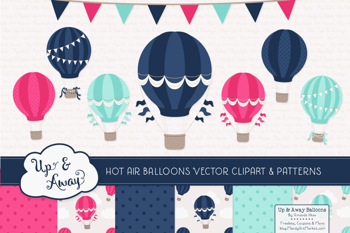 Navy & Hot Pink Hot Air Balloons, an Illustration by Amanda Ilkov (Photo 1 of 5)