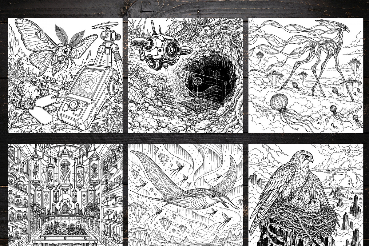 Alien Wildlife Coloring Pages Bundle, a Brochure Template by LA Design (Photo 2 of 10)