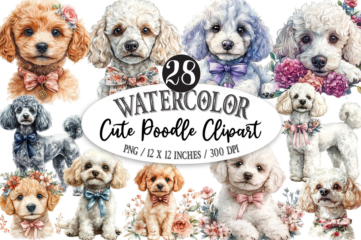 Watercolor Poodle Clipart, a Seasonal Illustration by Designking (Photo 1 of 5)