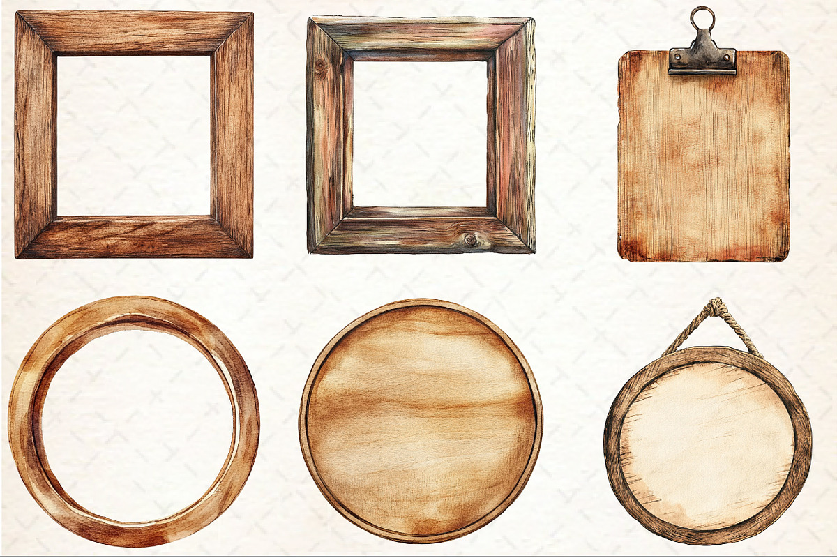 Watercolor Wooden Frame Clipart, an Illustration by Rose Art (Photo 2 of 7)