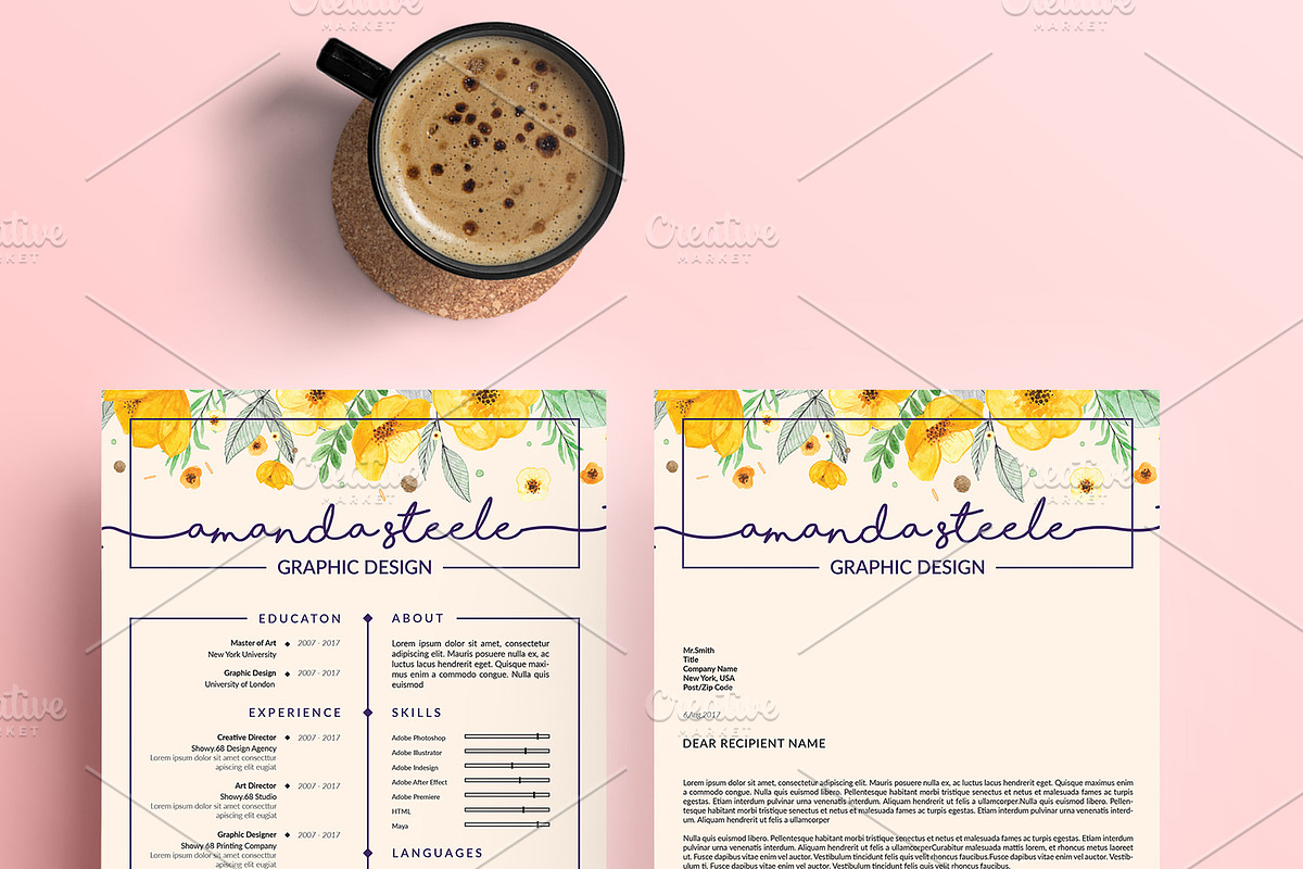 Floral CV / Resume Template /N, a Resume Template by Showy68 Template (Photo 4 of 5)
