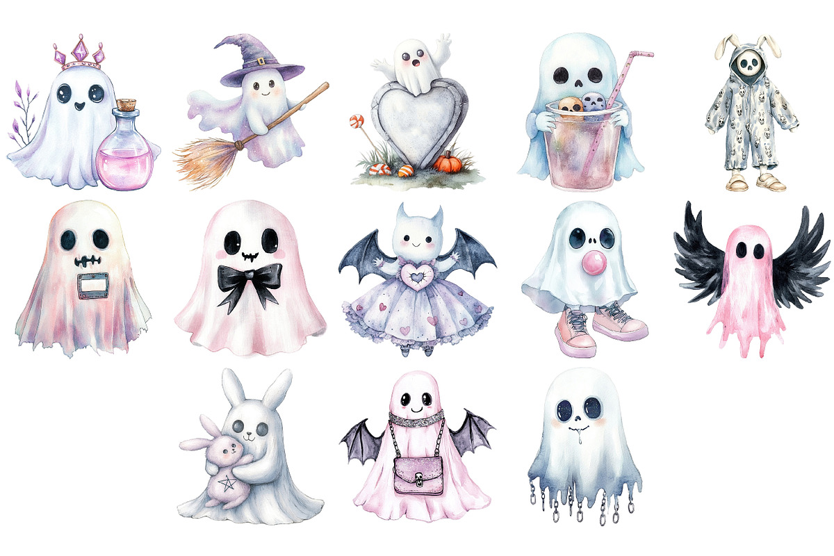 Pink Pastel Goth Halloween Ghost PNG, an Illustration by Craft Nest (Photo 3 of 4)
