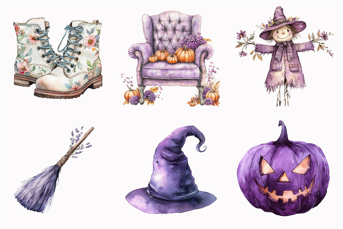 Watercolor Pastel Halloween Clipart, an Illustration by Design Market (Photo 4 of 4)