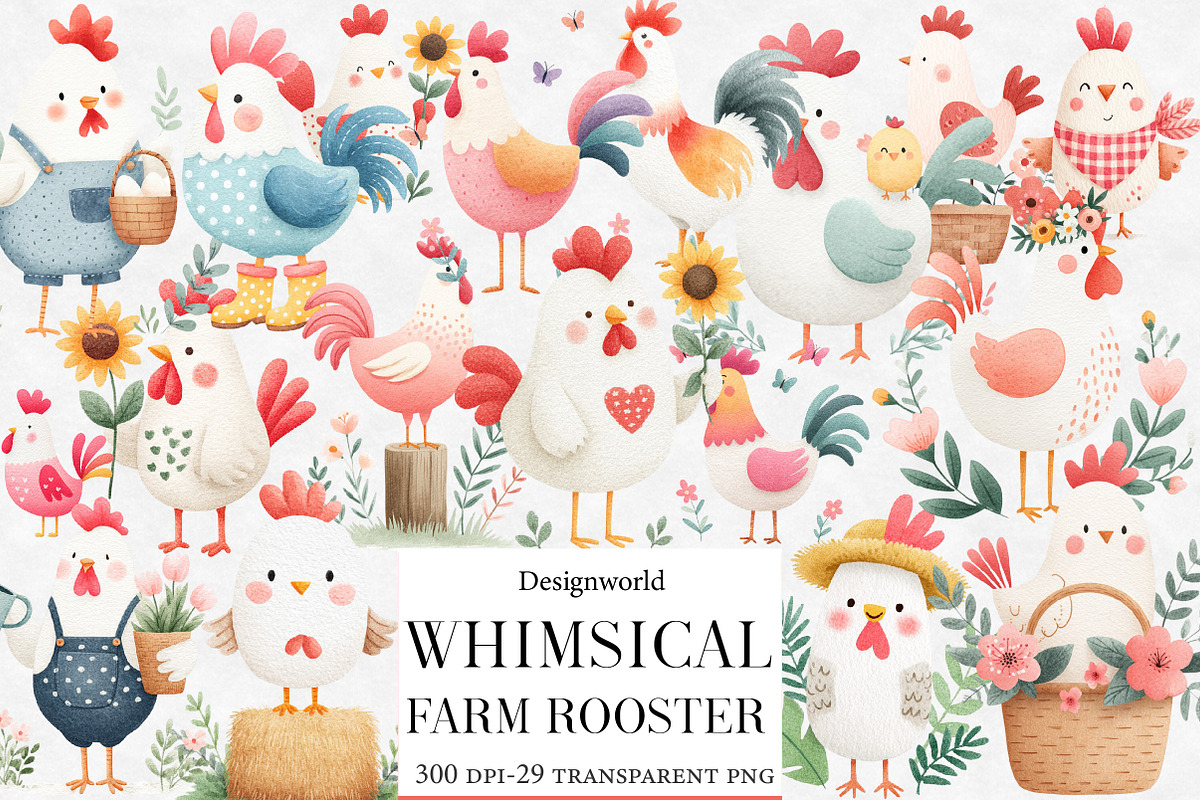 Whimsical Farm Rooster Clipart, an Illustration by Designworld (Photo 1 of 5)