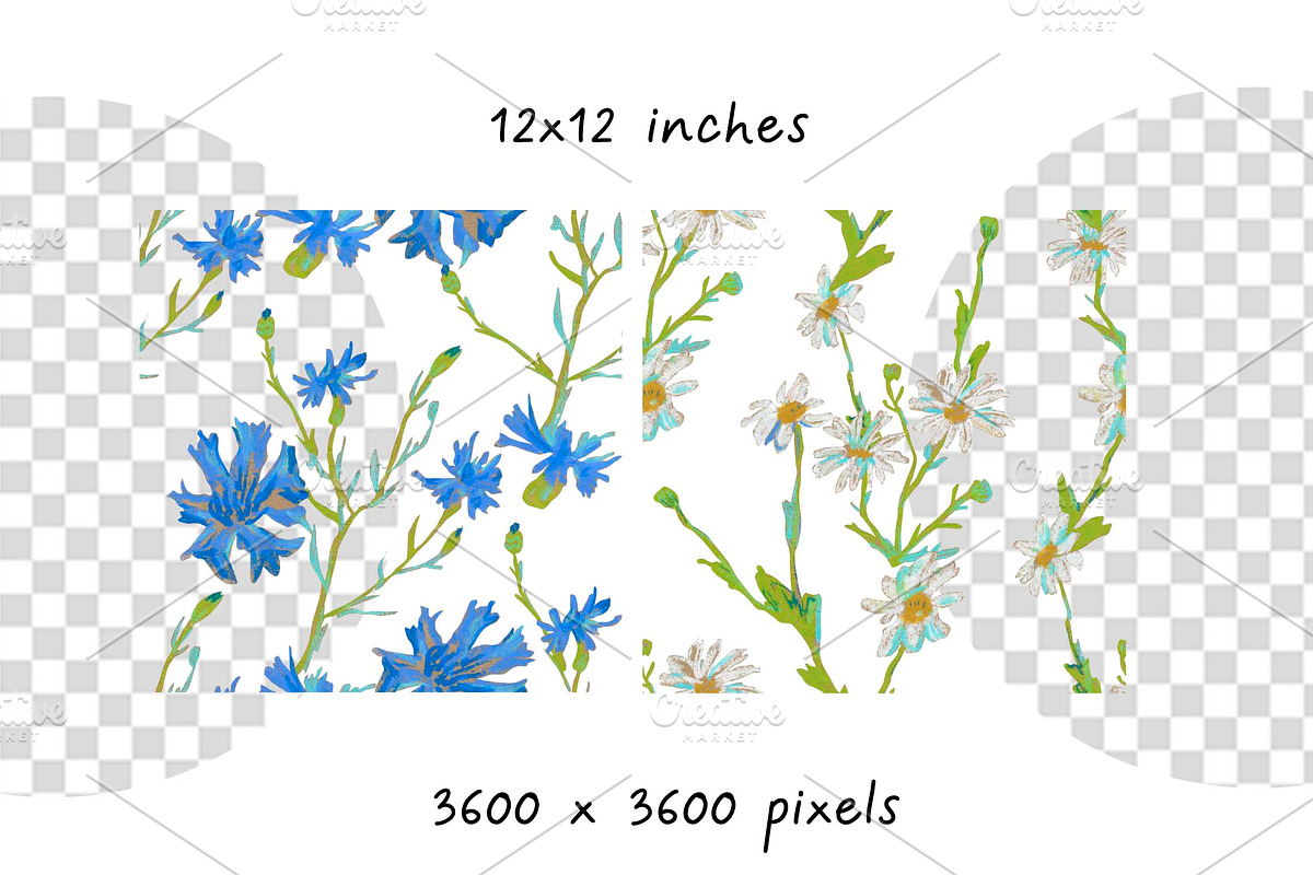 Hand Drawn Crayon Wildflowers, a Pattern Graphic by Lucyinyourheart (Photo 3 of 10)