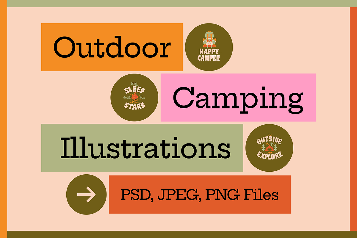 Outdoor Camping Illustration Badges, an Illustration by Abigail Creative (Photo 1 of 7)